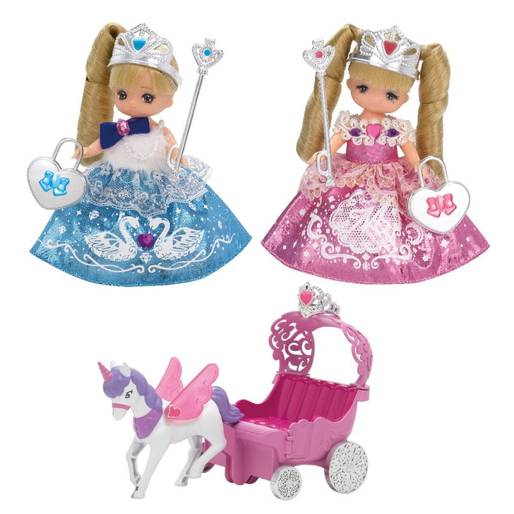 Takara Tomy Licca Doll Dreaming Princess Miki-chan & Maki-chan Twin Princess and Carriage Set