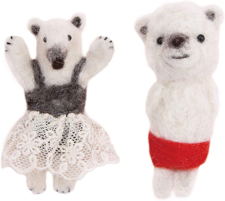 Hamanaka H441-556 Felt Wool Brooch Anteater Ballerina and Red Pants Polar Bear Kit
