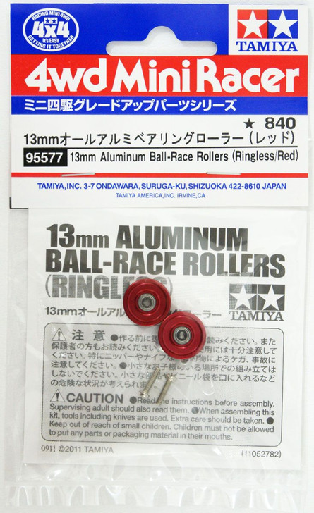 Tamiya Mini 4WD 13mm Aluminum Ball-Race Rollers (Ringless/Red)