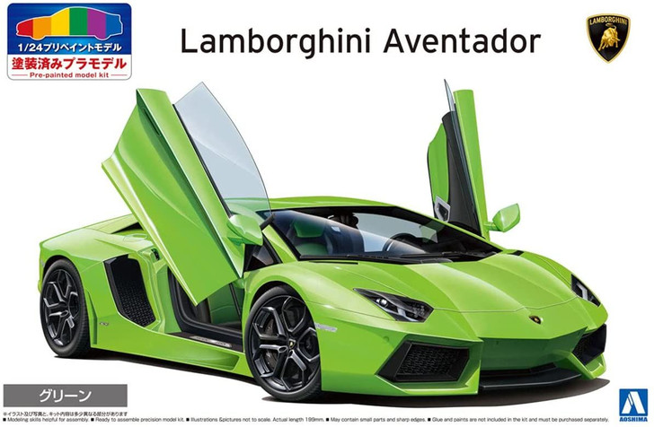 Aoshima Pre-Painted 1/24 Lamborghini Aventador '11 LIME GREEN Plastic Model