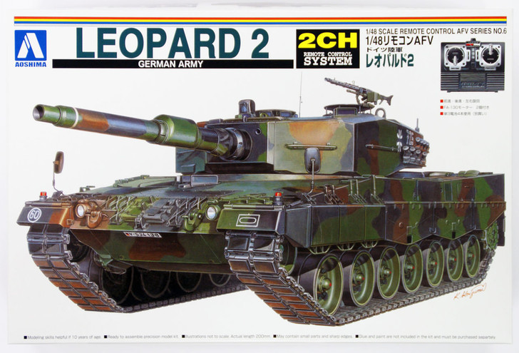 Aoshima 01509 RC AFV Series No. 6 German Army Leopard 2 1/48 Scale Kit (4905083001509)
