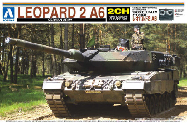 Aoshima 00847 RC AFV Series No. 8 German Army Leopard 2 A6 1/48 Scale Kit (4905083000847)