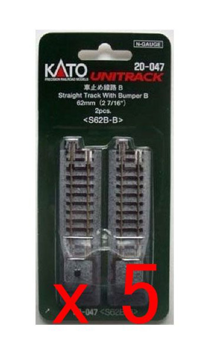 5x Kato 20-047 Straight Track With Bumper B 62mm (2 7/16') S62B-B (2pcs.) (N scale)