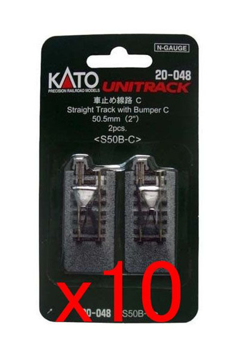 10x Kato 20-048 Straight Track with Bumper C 50.5mm (2') S50B-C (2pcs.) (N scale)