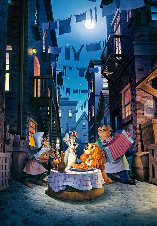 Tenyo D1000-063 Jigsaw Puzzle Disney Lady and the Tramp Moonlight dinner (1000 Pieces) (Glow in the Dark)