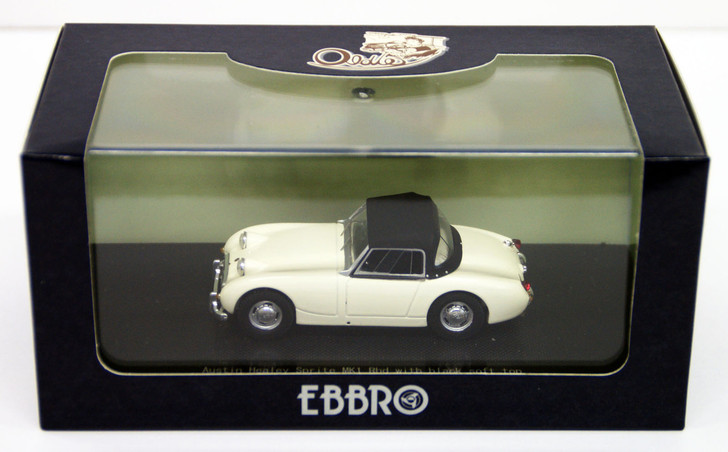 Ebbro 44458 AUSTIN HEALEY Sprite MK1Rhd White with black soft top 1/43 Scale (4526175444587)
