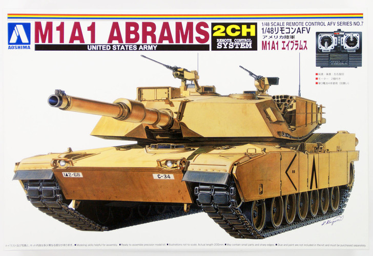 Aoshima 00823 RC AFV Series No. 7 US Army M1A1 Abrams 1/48 Scale Kit (4905083000823)