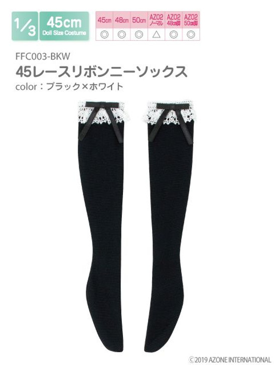 Azone FFC003-BKW 1/3 Lace Bow Knee Socks (Black & White)