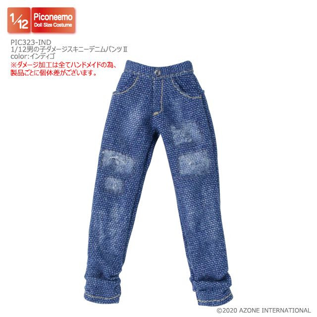 Azone PIC323-IND 1/12 Picco Neemo Boy's Damaged Skinny Denim Pants 2 (Indigo)
