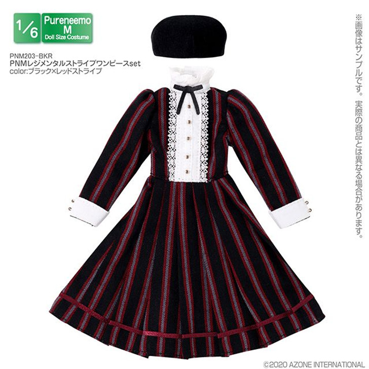 Azone PNM203-BKR 1/6 Pure Neemo M Regimental Striped Dress Set (Black & Red Stripes)