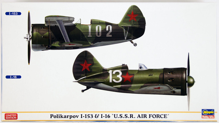 Hasegawa 02171 Polikarpov I-153 & I-16 USSR Air Force 1/72 Scale Kit (4967834021716)