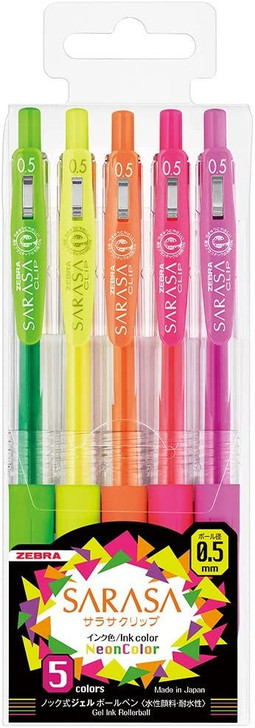 Zebra Sarasa Clip Ballpoint Pen 0.5mm Neon Color 5 Color Set