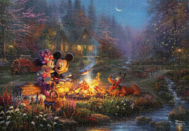 Tenyo D1000-079 Jigsaw Puzzle Disney Mickey and Minnie Sweetheart Campfire (1000 Pieces)