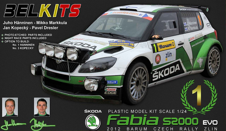 Aoshima (BELKitS) 84328 Skoda Fabia S2000 EVO 2012 Barum Czech Rally Zlin 1/24 Scale Kit (4905083084328)