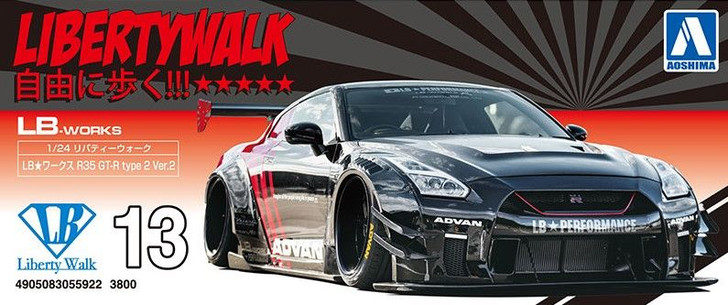 Aoshima Liberty Walk 1/24 Nissan R35 GT-R Type 2 Ver. 2 Plastic Model