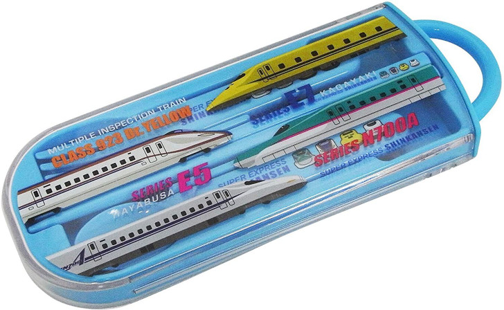 Risseisha Trio (Spoon/Fork/Chopsticks) Set in Slid Case Shinkansen (Blue)