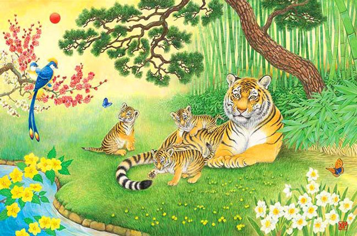 Appleone 1000-866 Jigsaw Puzzle Traditional Tiger and Cubs (1000 Pieces)