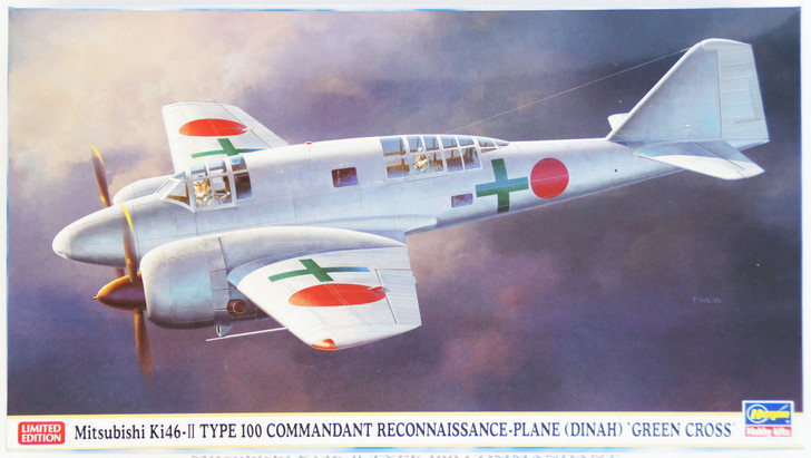 Hasegawa 02185 Mitsubishi Ki46-II Type 100 Commandant Reconnaissance-plane (Dinah) Green Cross 1/72 Scale Kit (4967834021853)