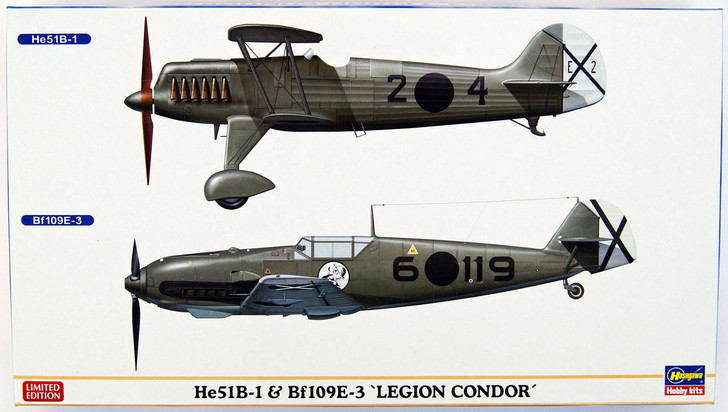 Hasegawa 02197 He51B-1 & Bf109E-3 Legion Condor 1/72 Scale Kit (4967834021976)