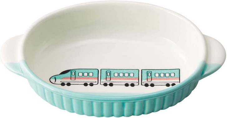 Banko Ware (Banko-yaki) Oval Dish for Kids Bullet Train Emerald