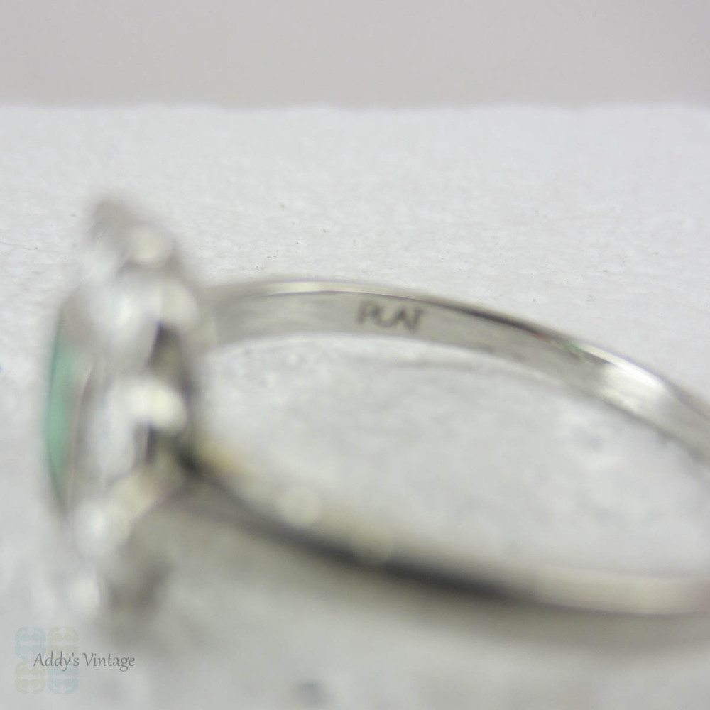 Art Deco Emerald & Diamond Engagement Ring, Platinum Set Deep Green Emerald in Diamond Halo, Circa 1930s.