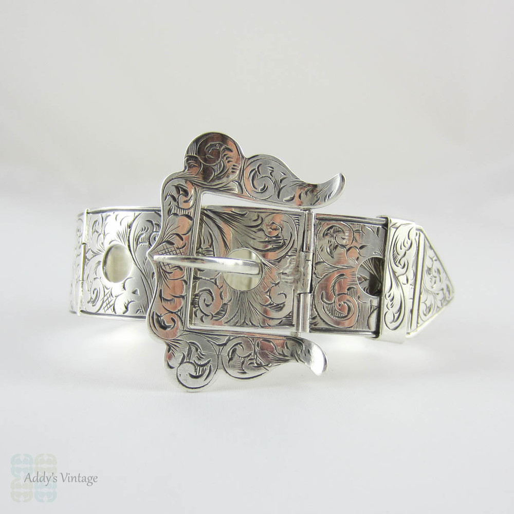 Victorian Sterling Silver Buckle Bracelet. Ornately Foliate