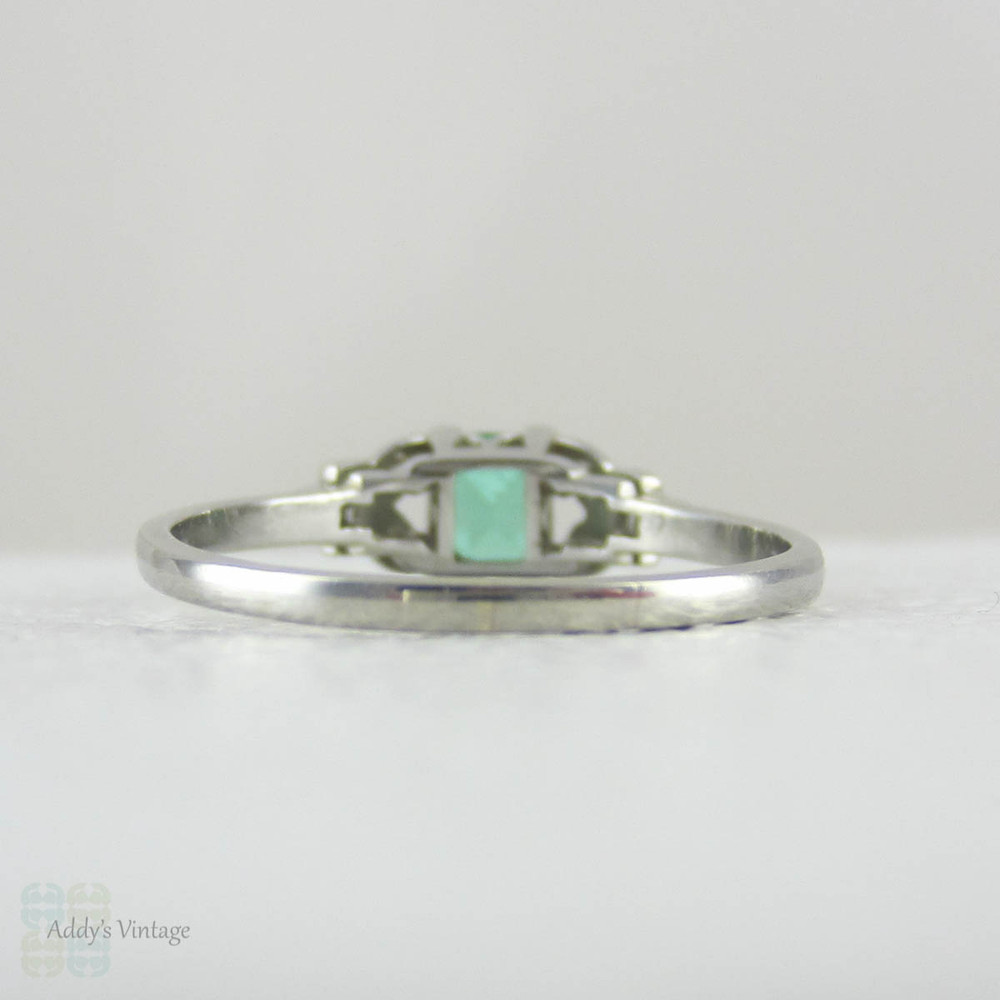 Art Deco Emerald Engagement Ring, Green Step Cut Emerald with Baguette ...