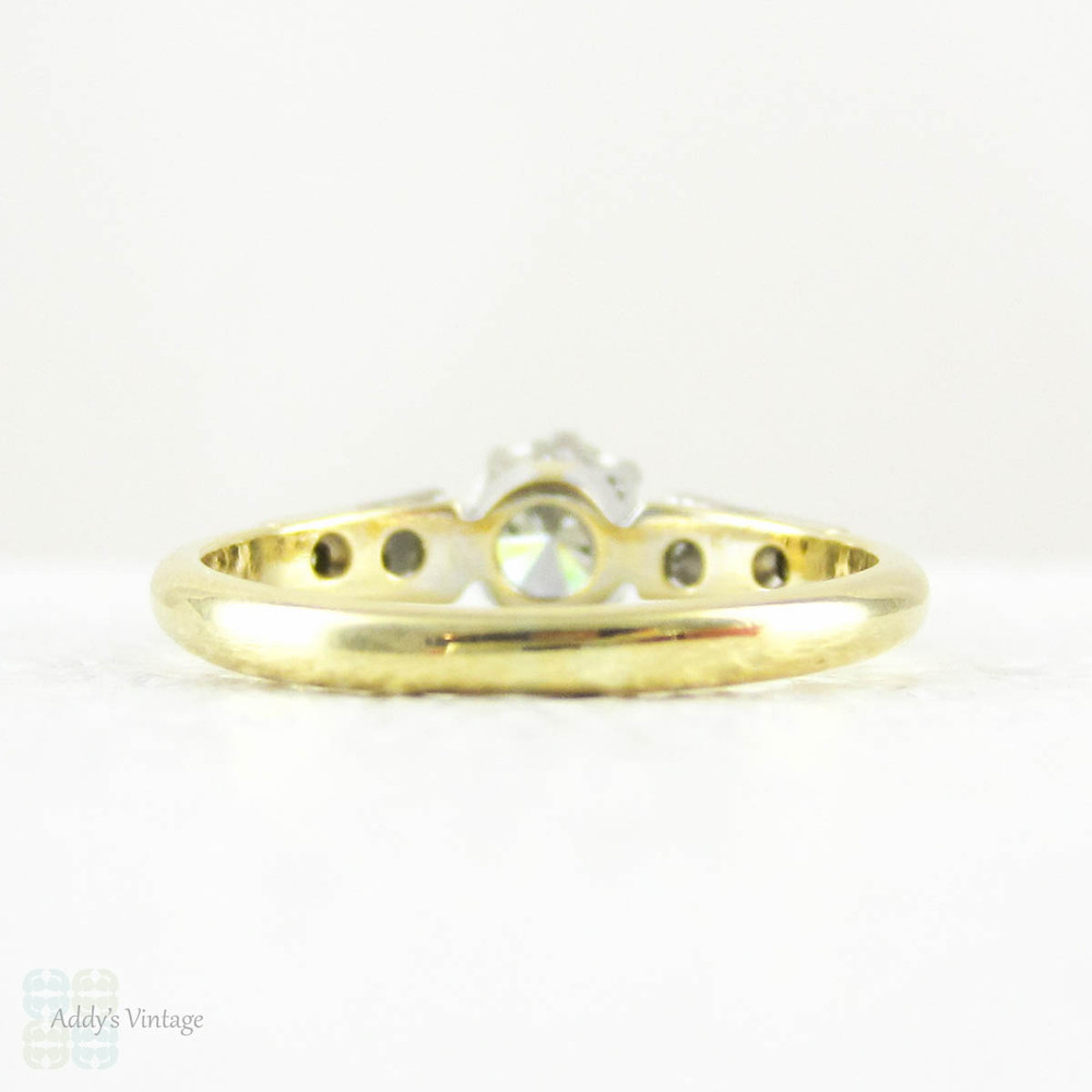 RESERVED.  Vintage Diamond Engagement Ring, Early Round Brilliant Cut Diamond in Classic Diamond Accented Yellow Gold Setting, Circa 1950s.