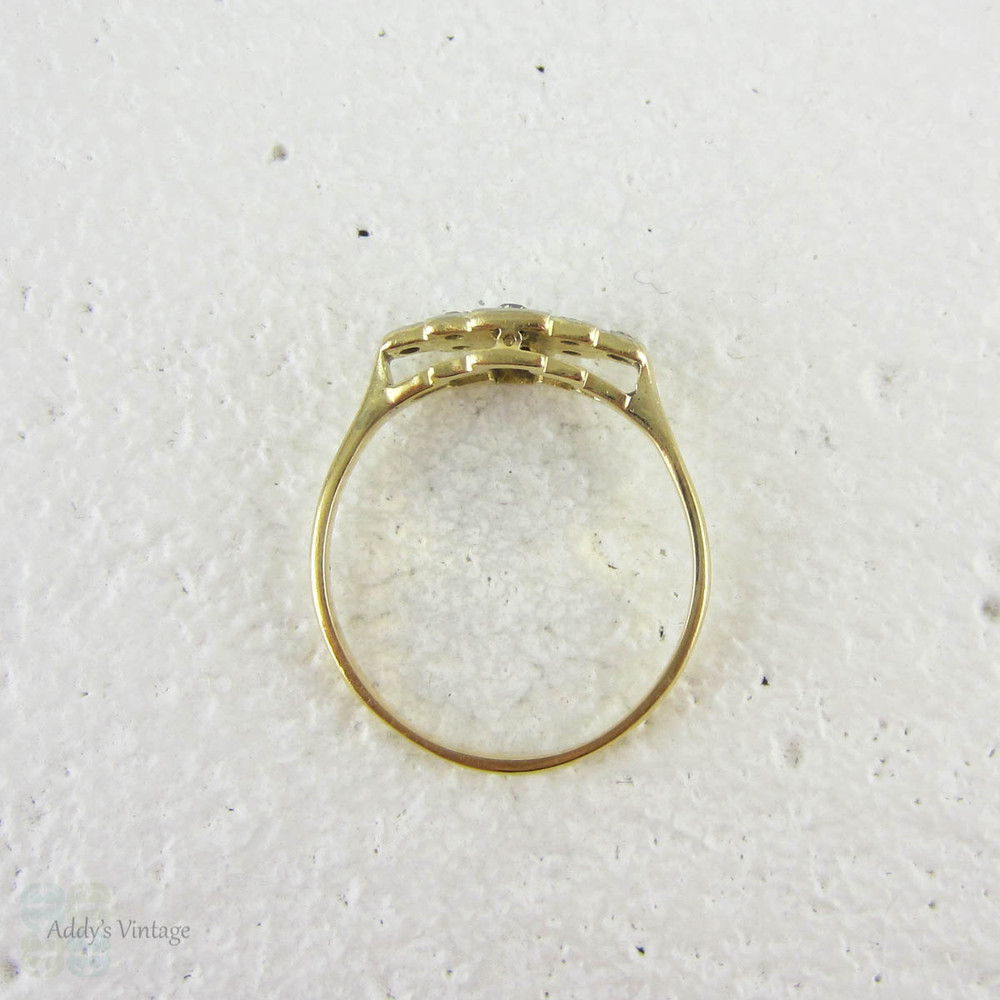 Art Deco Step Design Diamond Engagement Ring, Pave Set 1930s Geometric Shape Diamond Ring with Milgrain Beading in 18 Carat & Platinum.