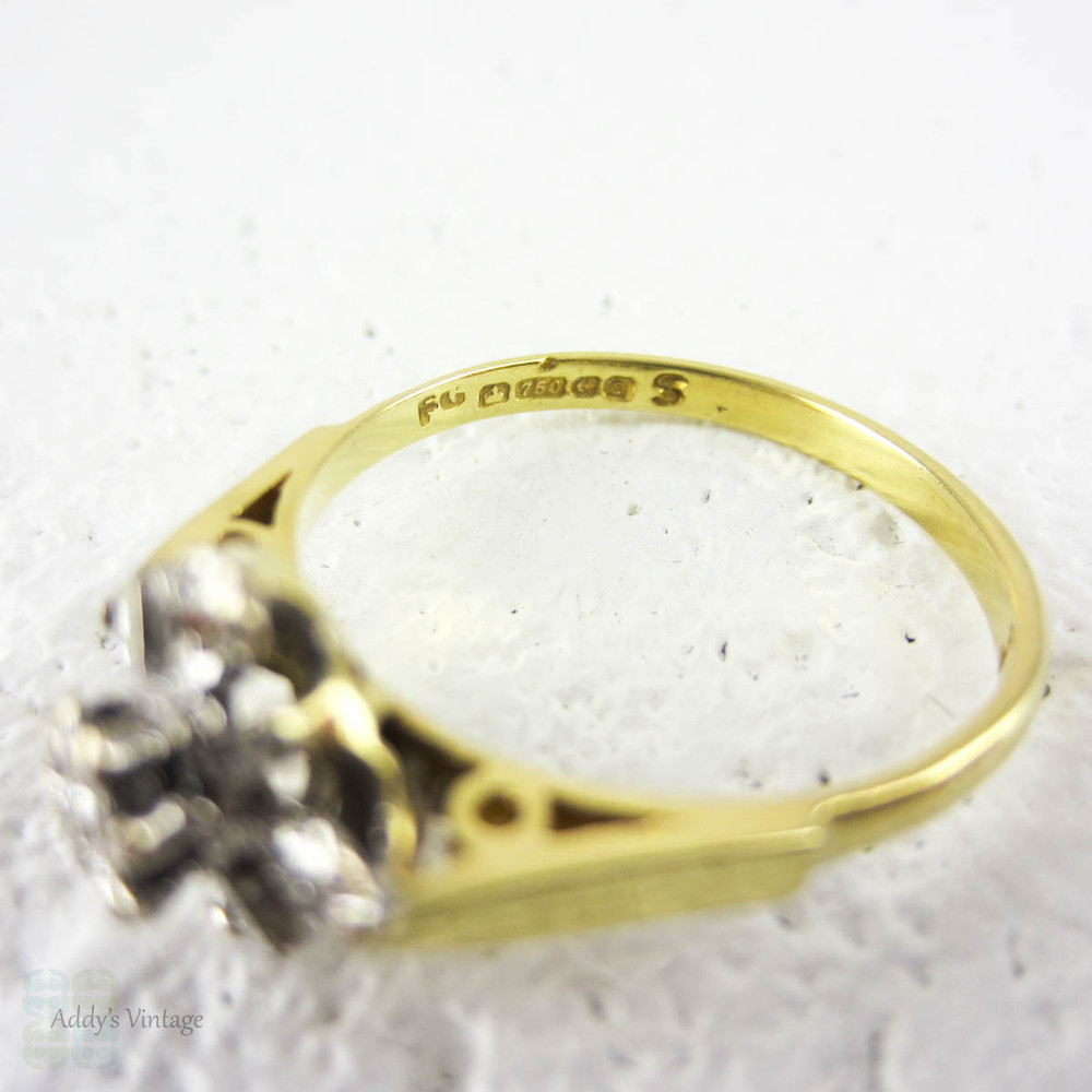 Vintage Diamond Engagement Ring, 5 Stone 1970s Diamond Ring Set in Geometric Shape, 18 Carat White & Yellow Gold.