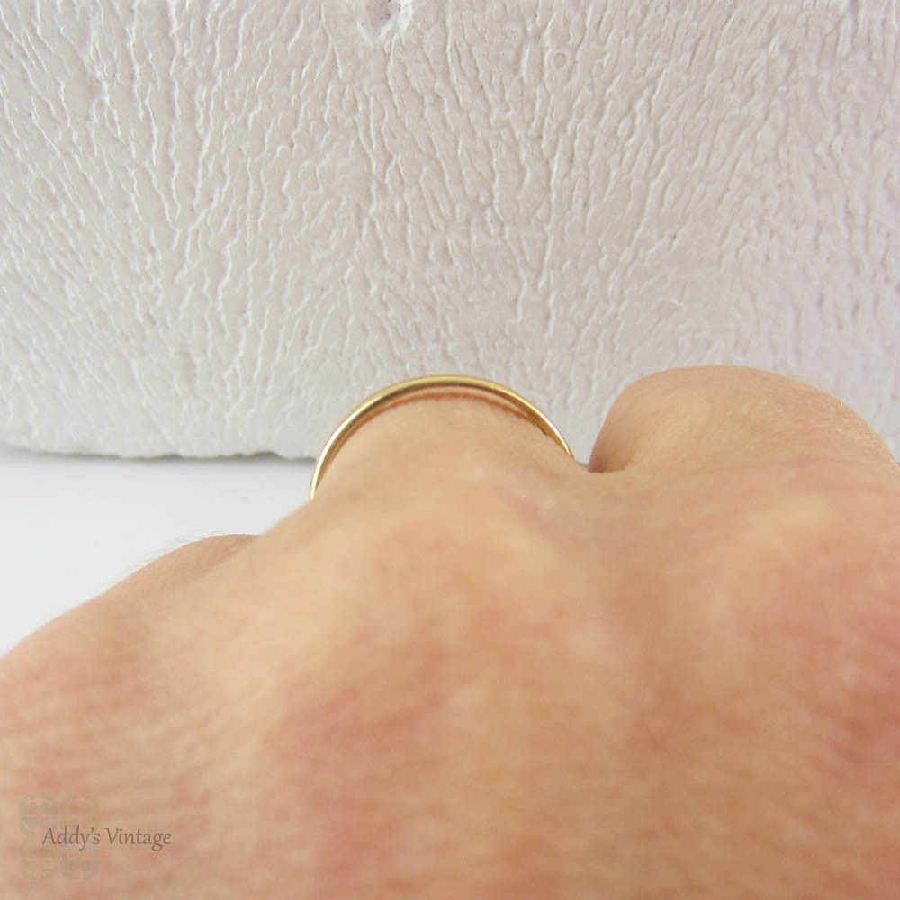 Antique Wedding Band in 22 Carat Gold & Platinum. Very Narrow D Profile Wedding Band, Marked Century, Circa 1900s.Size N / 6.75.