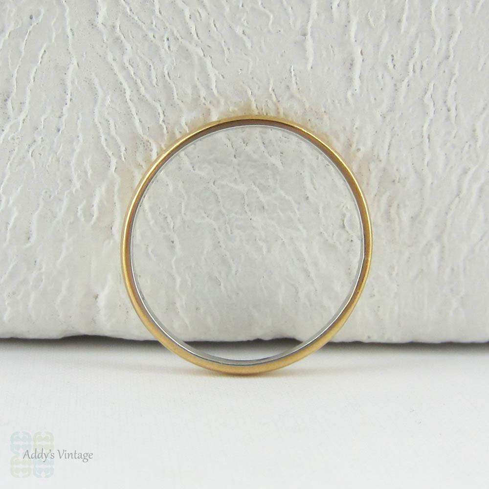 Antique Wedding Band in 22 Carat Gold & Platinum. Very Narrow D Profile Wedding Band, Marked Century, Circa 1900s.Size N / 6.75.