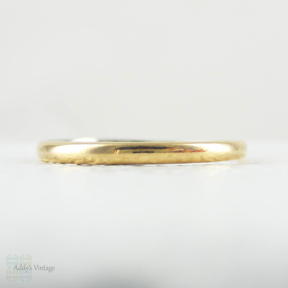 Antique Wedding Band in 22 Carat Gold & Platinum. Very Narrow D Profile Wedding Band, Marked Century, Circa 1900s.Size N / 6.75.