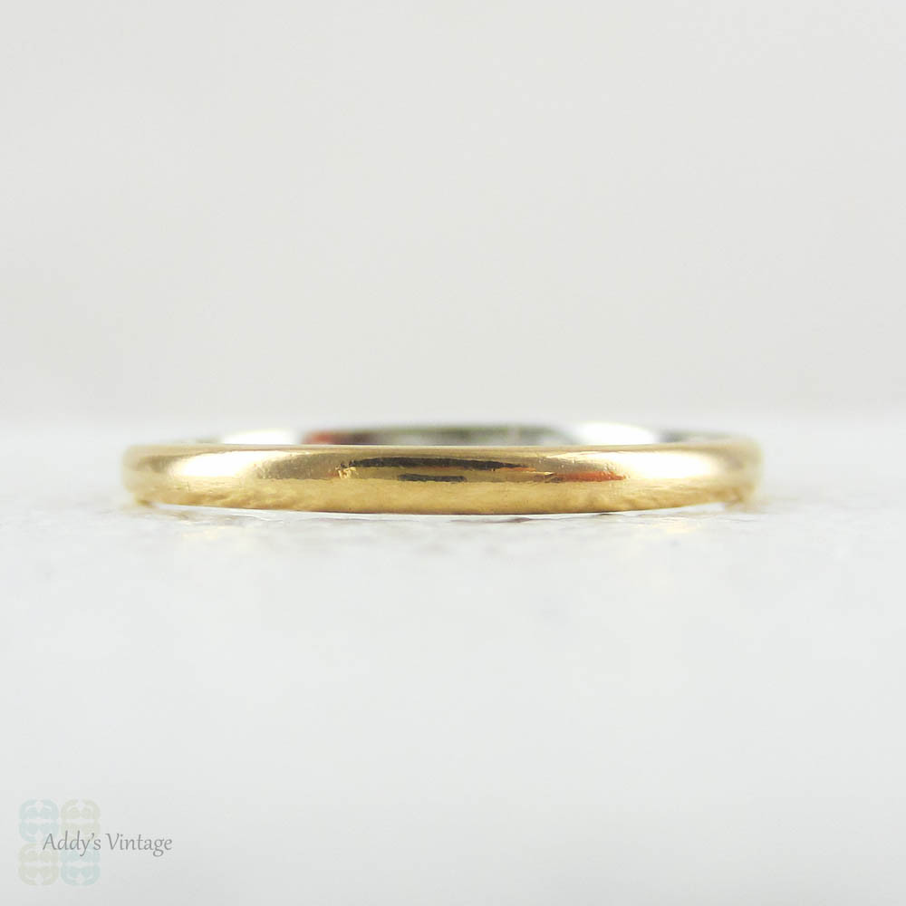 Antique Wedding Band in 22 Carat Gold & Platinum. Very Narrow D Profile Wedding Band, Marked Century, Circa 1900s.Size N / 6.75.