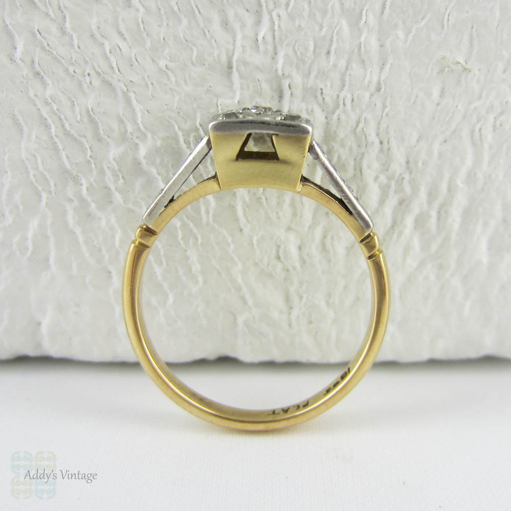Art Deco Pave Set Diamond Engagement Ring, Square Top Cluster Ring in Star Design with Milgrain Beading in 18 Carat Gold, Platinum.