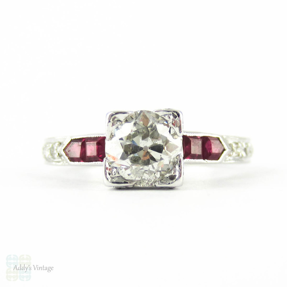 Diamond engagement ring on sale with ruby accents