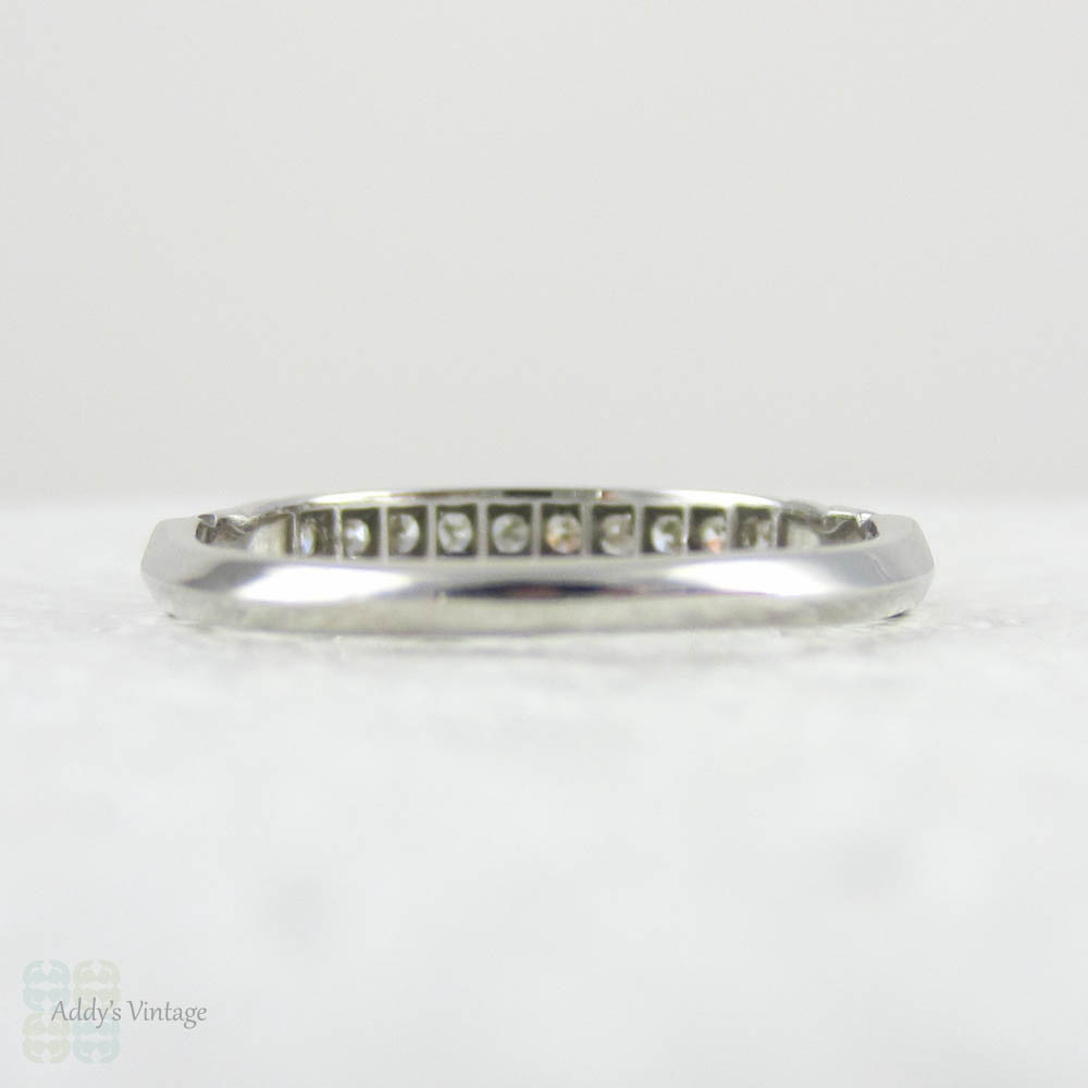 Vintage Diamond Wedding Ring, Half Hoop 10 Stone Eternity Ring with Engraved Detail in 18 Carat White Gold, Circa 1930s.