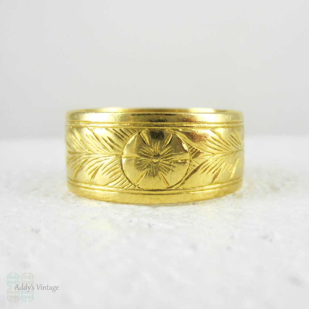 Antique 22 Carat Gold Wedding Ring Wide Engraved Design
