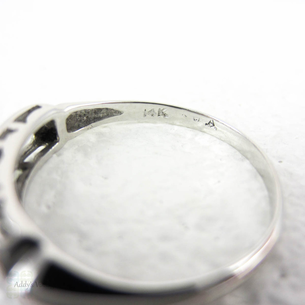 Vintage Diamond Wedding Set, Round Brilliant Cut Diamond Engagement Ring in 14 Carat White Gold with Matching Wedding Band, Circa 1950s.
