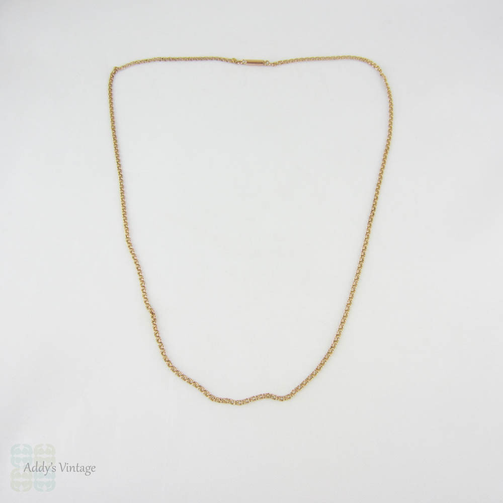Antique 9 Carat Rose Gold Chain Necklace, Double Link Belcher Style Chain with Barrel Clasp. 46 cm / 18 inches long, 2.38 grams.