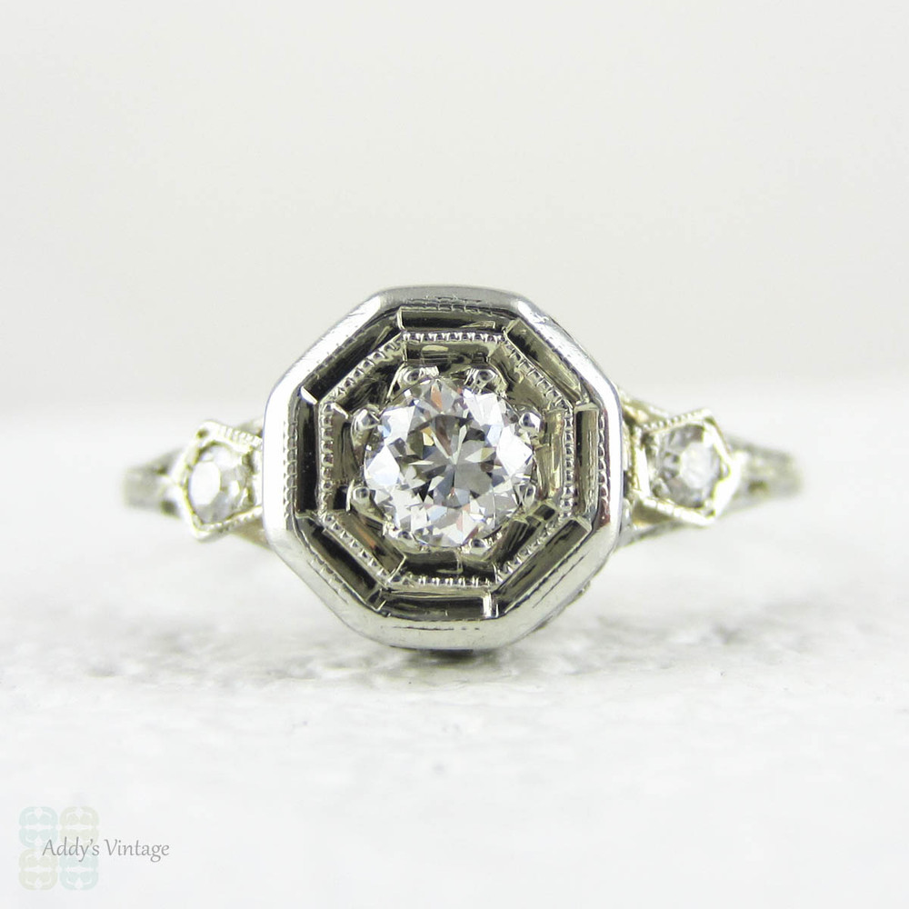 1Carat 14k White gold Filigree Vintage Style Ring Mounting Size 6 Ring  Setting | eBay