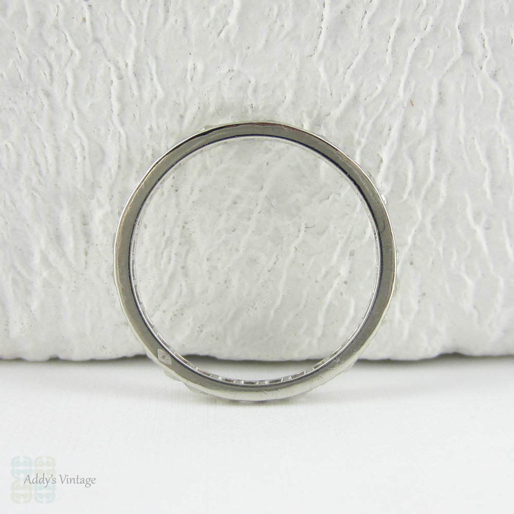 French Art Deco Platinum Eternity Ring, Rose Cut Diamond Full Hoop Pave Set Wedding Band. Circa 1920s, Size L / 5.75.