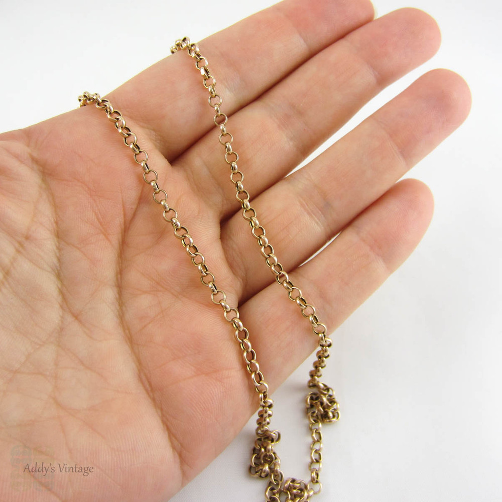 Antique 9 Carat Yellow Gold Chain Necklace, Belcher Link Style Chain with Spring Clasp. 52.5 cm / 20.75 inches long, 3.95 grams.