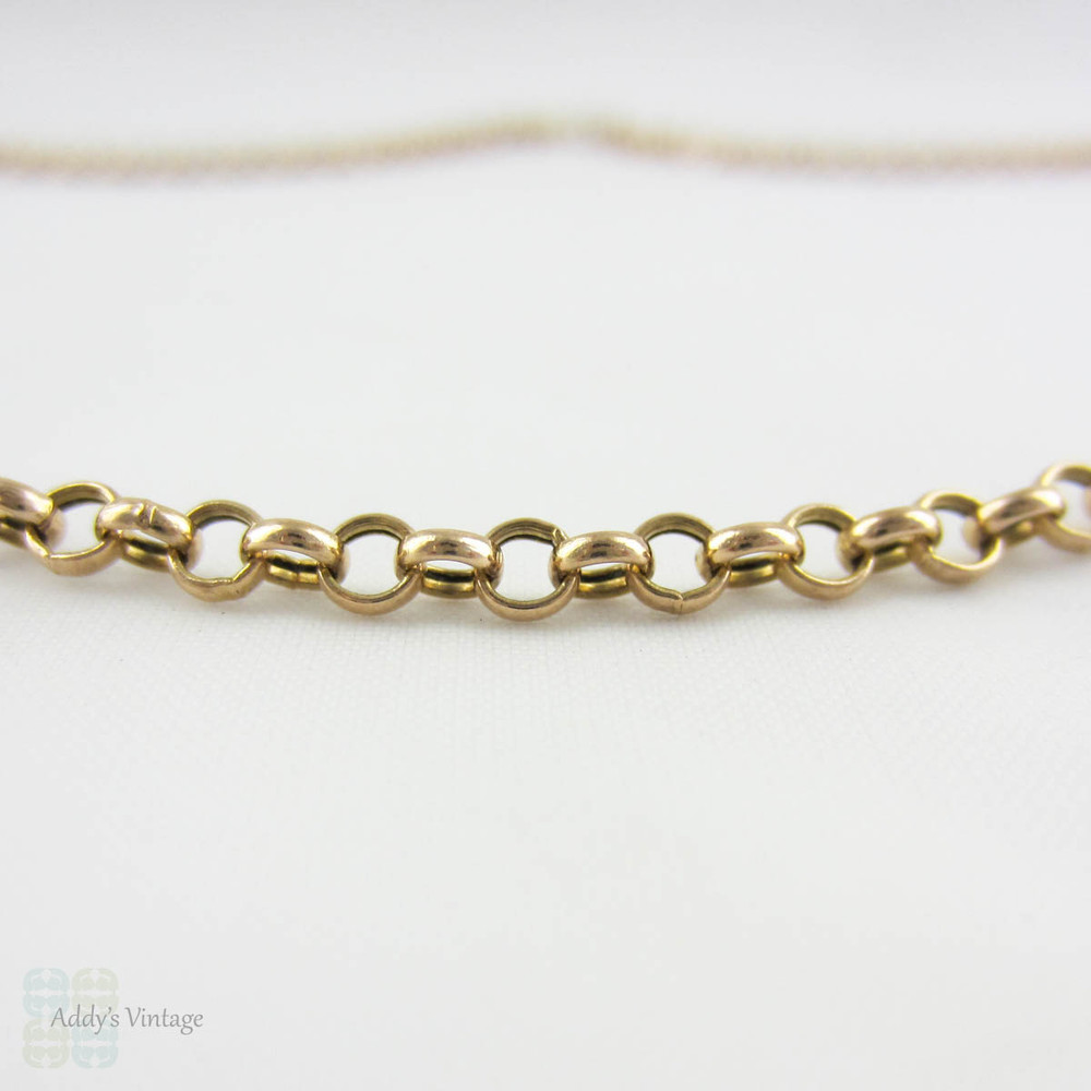 Antique 9 Carat Yellow Gold Chain Necklace, Belcher Link Style Chain with Spring Clasp. 52.5 cm / 20.75 inches long, 3.95 grams.