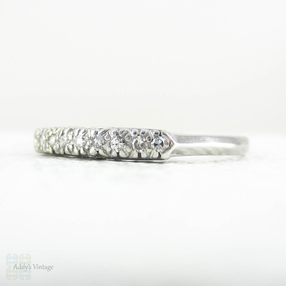Vintage Platinum Diamond Wedding Ring, Half Hoop Diamond Ring with 9 Stones in U Shaped Platinum Settings, Art Deco, Circa 1930s.