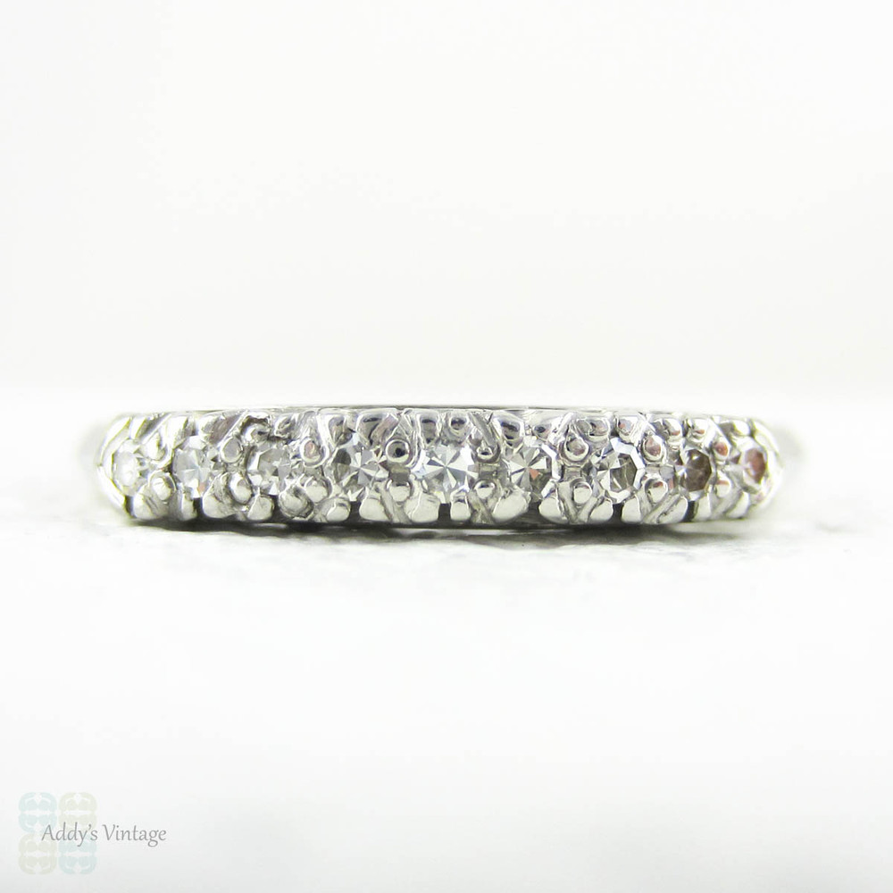 Vintage Platinum Diamond Wedding Ring, Half Hoop Diamond Ring with 9 Stones in U Shaped Platinum Settings, Art Deco, Circa 1930s.