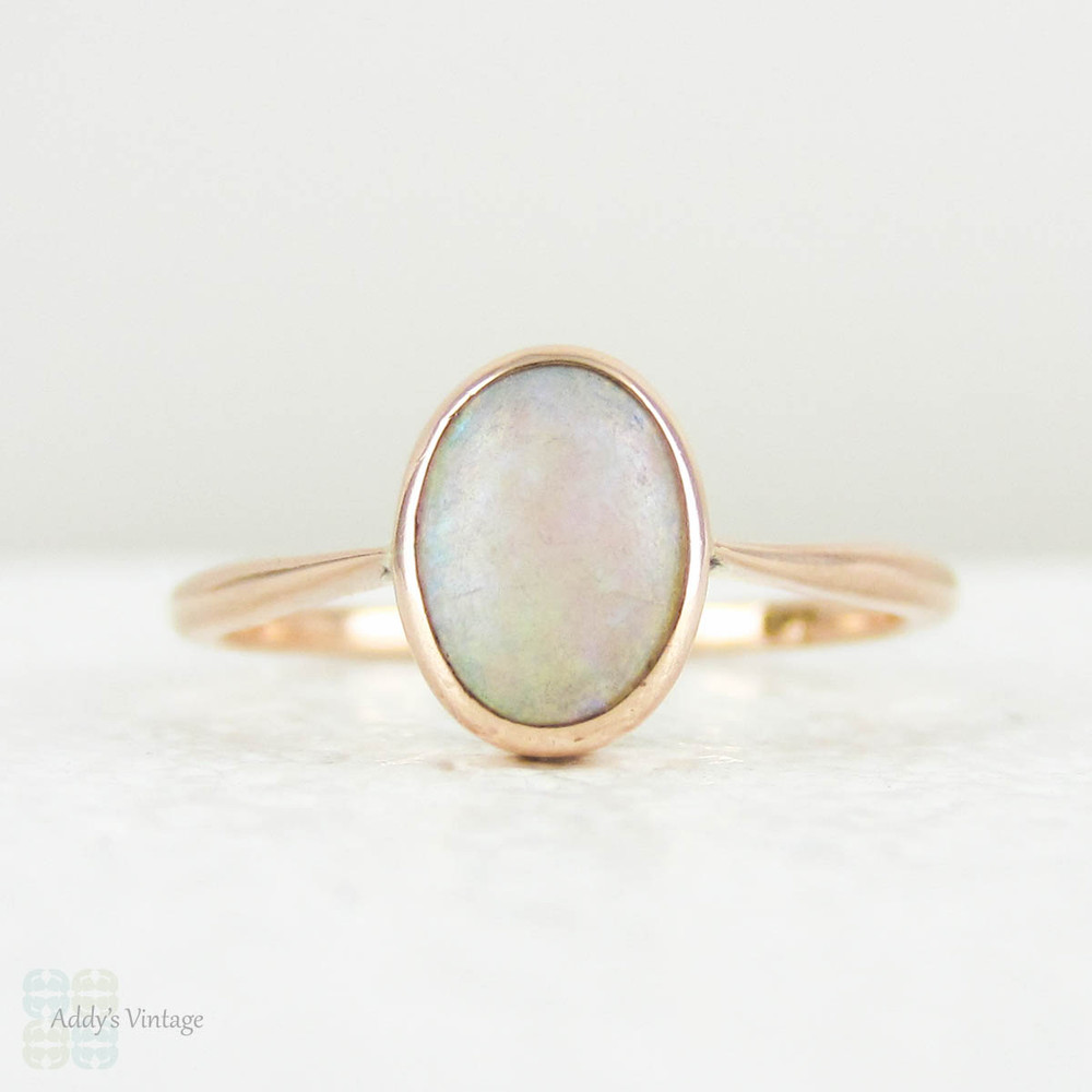 Antique Opal Single Stone Ring, 9 Carat Rose Gold Bezel Set Oval ...