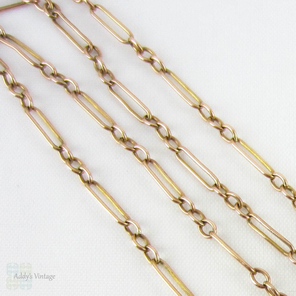 Rose Gold Chain Necklace, Vintage 9 Carat Rose Gold Long Oval & Short Round Alternating Link Necklace Chain, 44.5 cm / 17.5 cm.