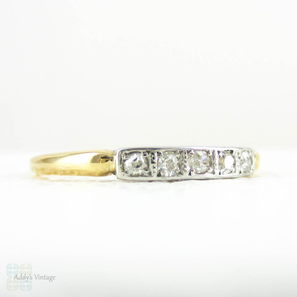 Antique Diamond Wedding Ring, 5 Stone Diamond Wedding Ring, Pave Set in Square Box Setting, 18 Carat Gold, Circa 1910s.