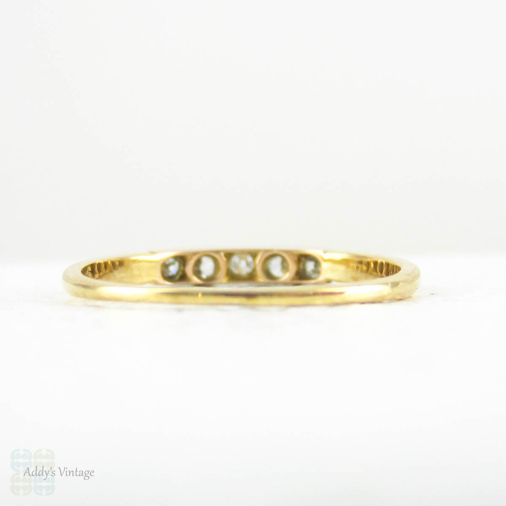 Antique Diamond Wedding Ring, 5 Stone Diamond Wedding Ring, Pave Set in Square Box Setting, 18 Carat Gold, Circa 1910s.